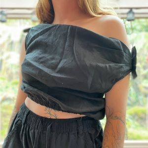 Linen Black Crop Top